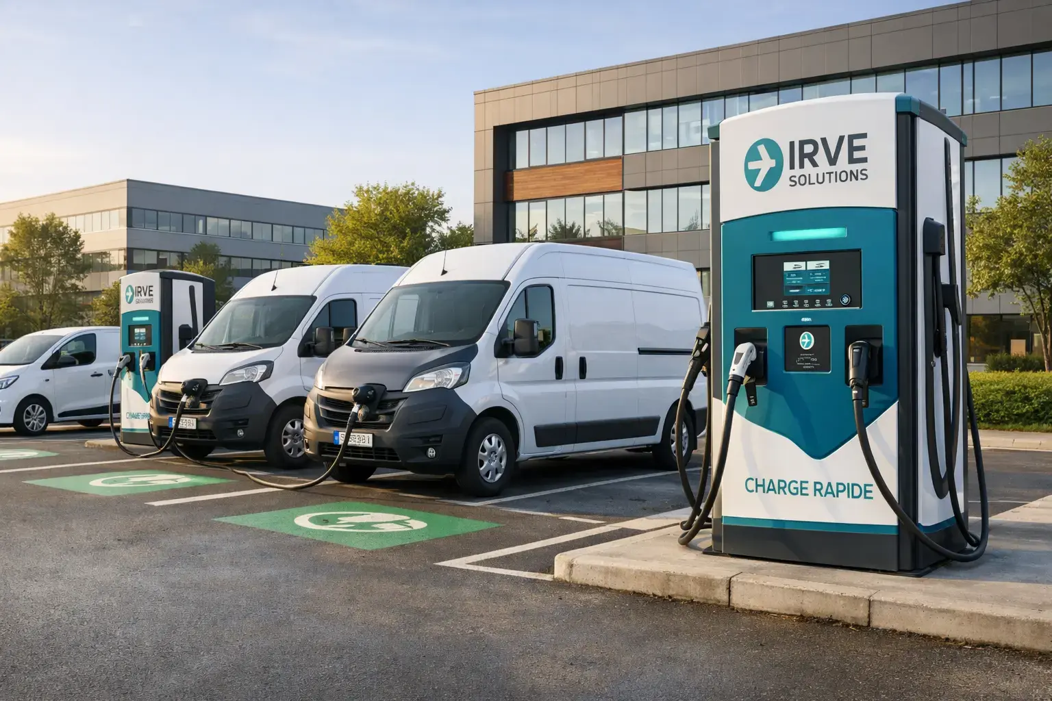 Flotte d'entreprise en charge sur un parking professionnel